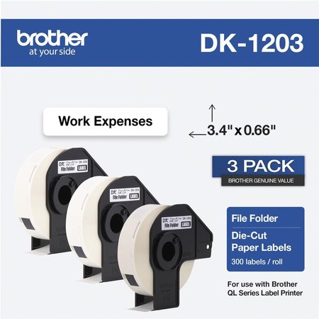 BROTHER Brother File Folder Paper Label (300 Labels), PK 3 DK12033PK